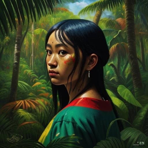 Costa Rican Forest Illustration in Gauguin Style