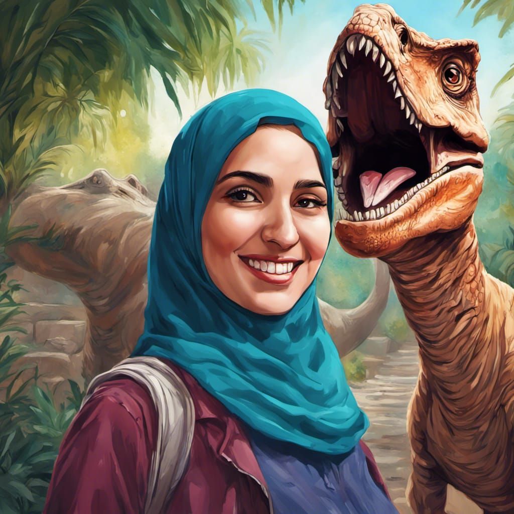 Woman's Selfie with Dinosaur at the Zoo
