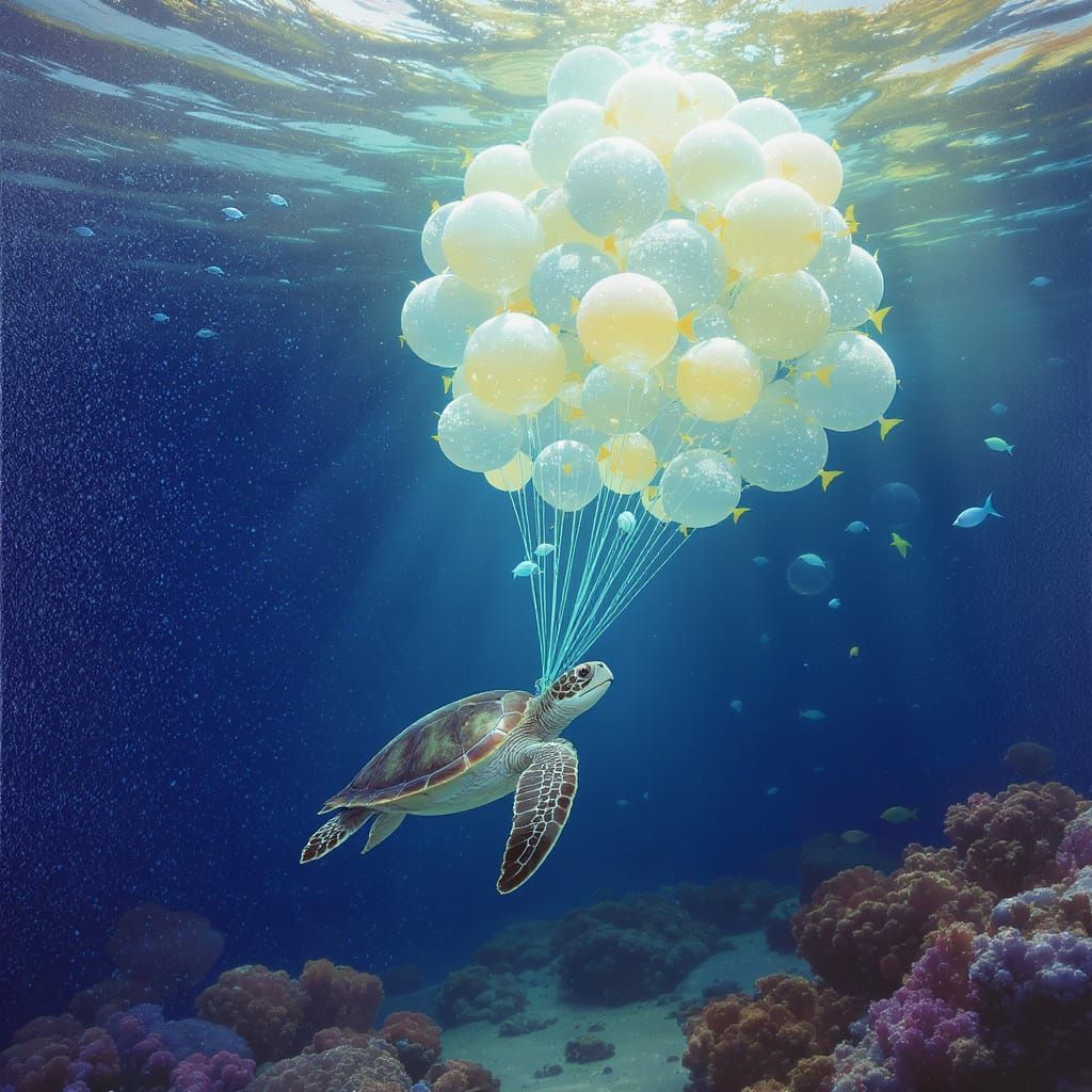 Underwater Scene: Marine Life Ascends with Bubbles