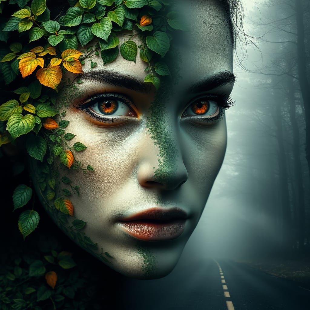 Surreal Double Exposure Portrait in Abstract Expressionist S...