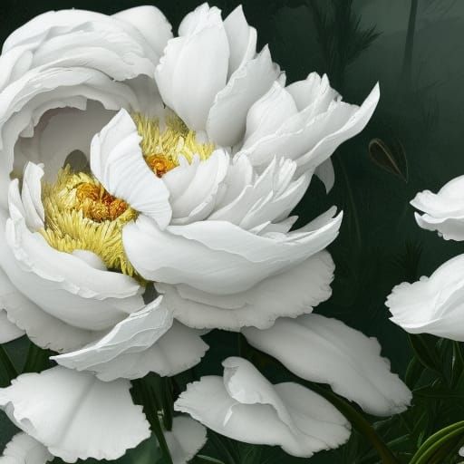 Hyperdetailed White Peony in Dark Fantasy Style