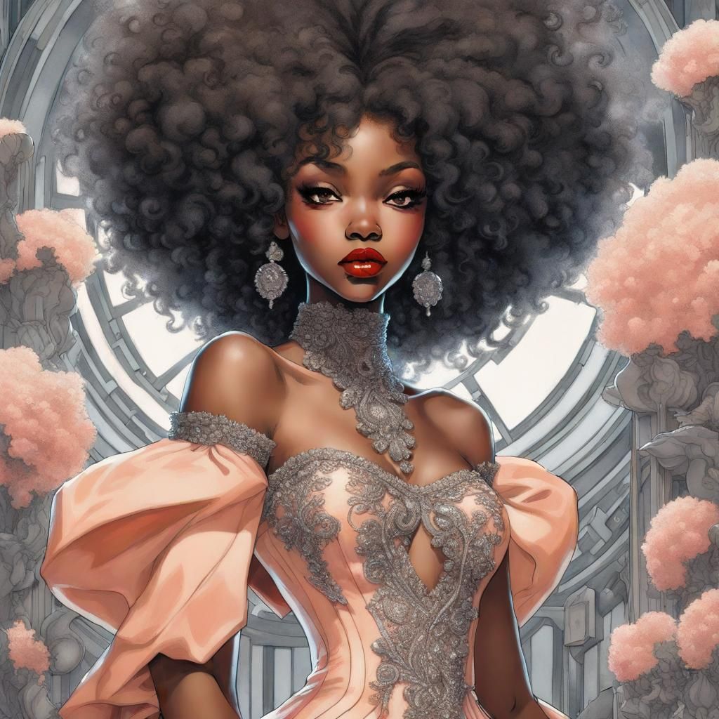 Anime Style Woman in Peach Dress