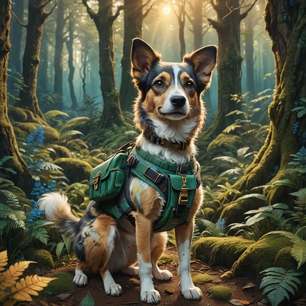 Dog's Forest Adventure: A Fantasy Illustration
