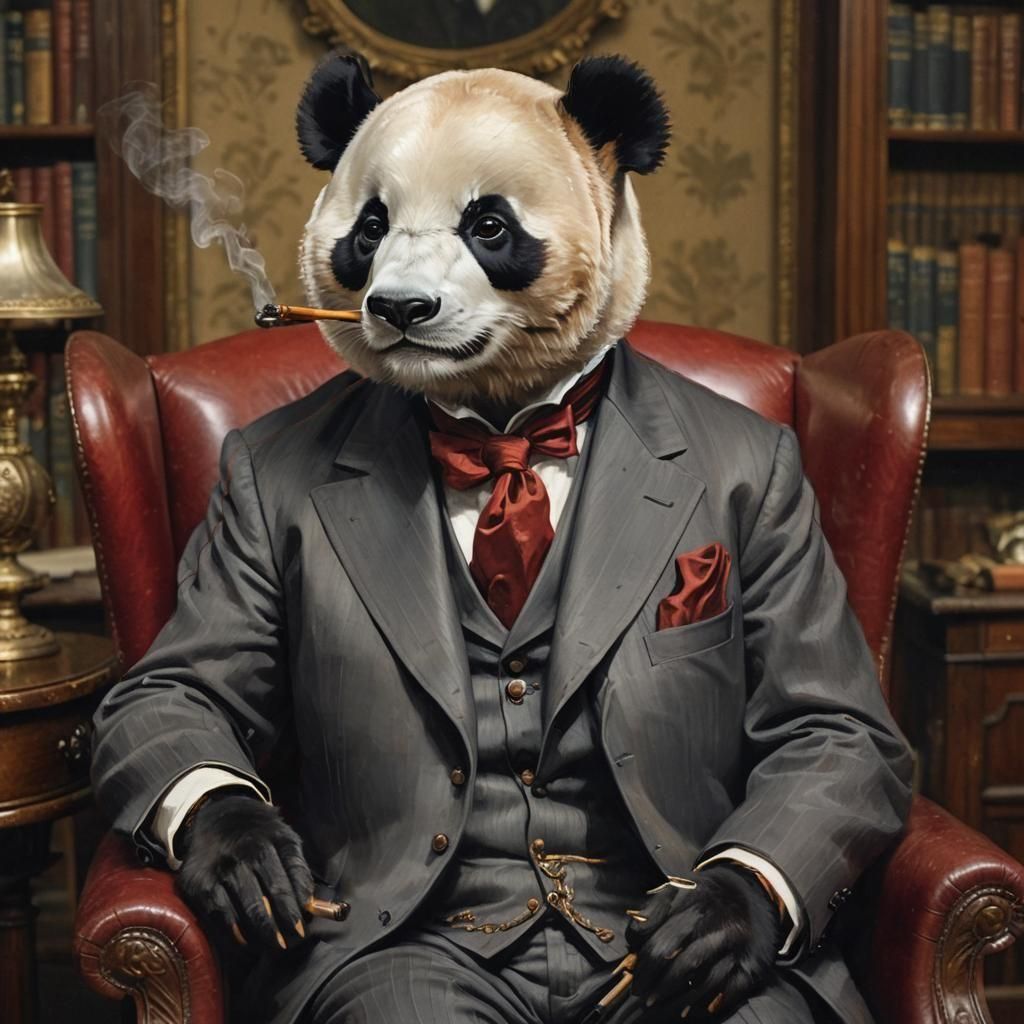 Panda Bear as English Gentleman in Library