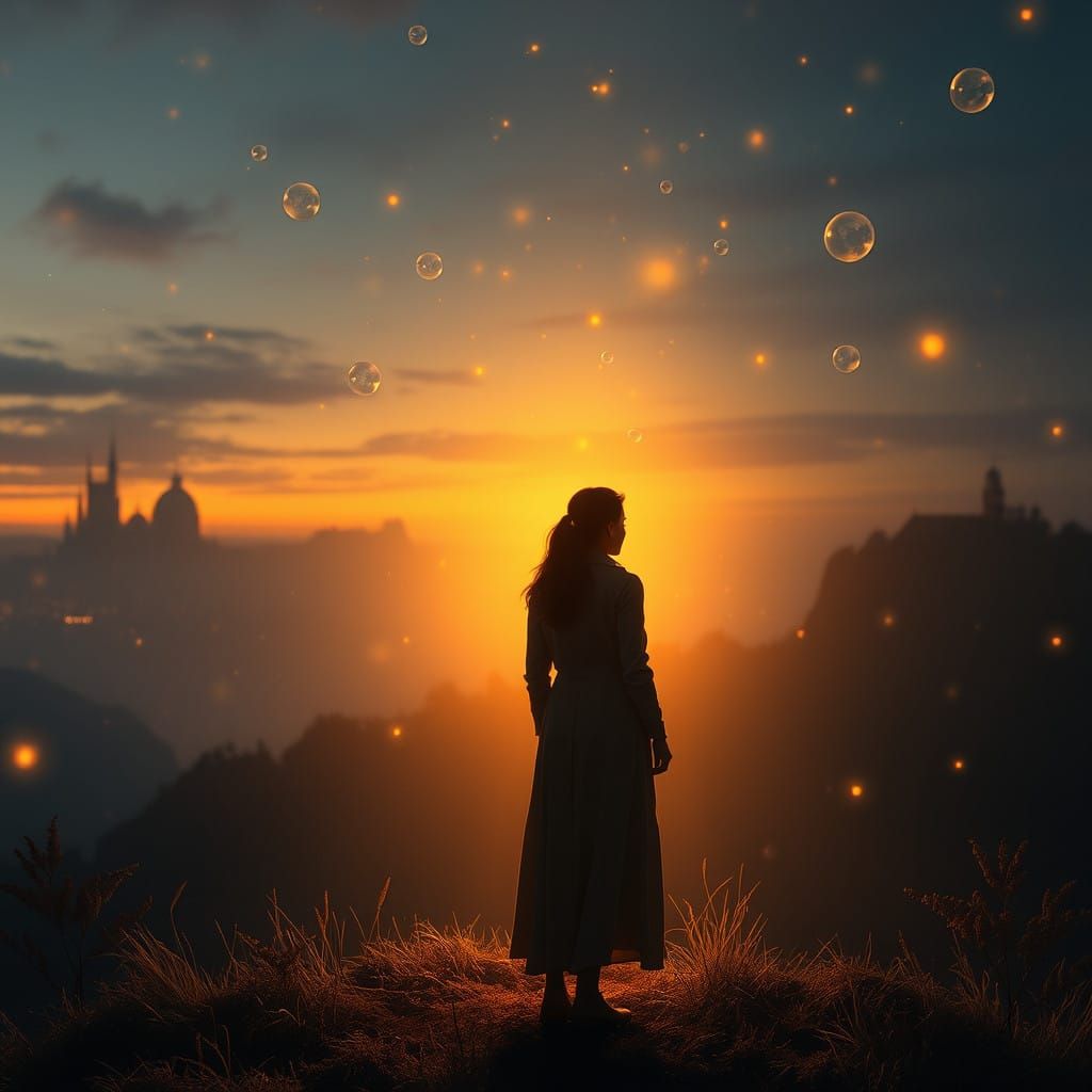 A Timeless Moment of Gratitude in a Dreamlike Landscape