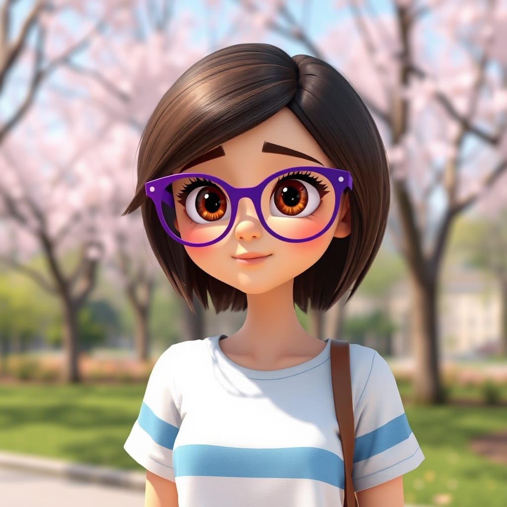 Animated Portrait of a Young Woman in a Spring Park