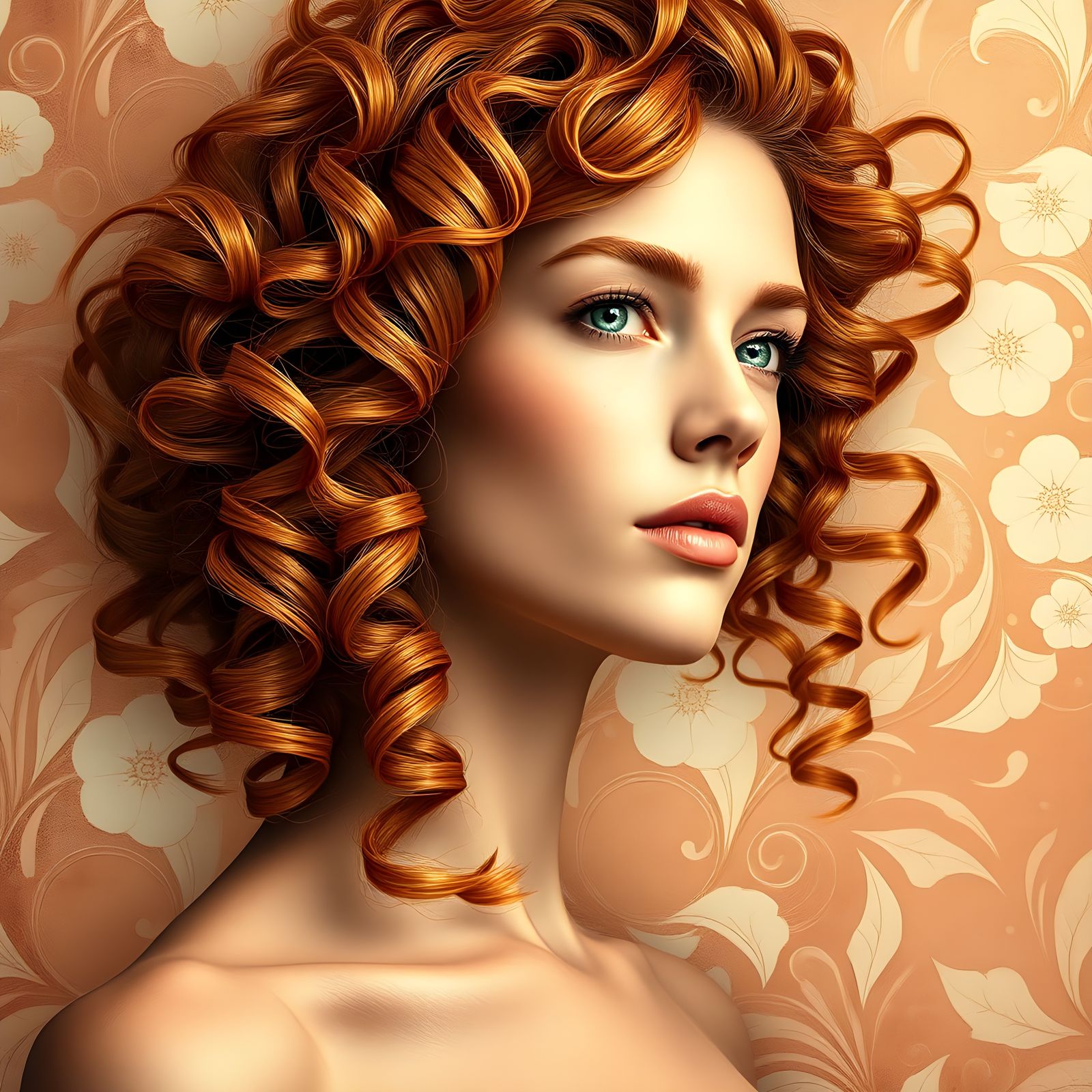 Ornate Sepia Portrait of a Woman in Hyperreal Style