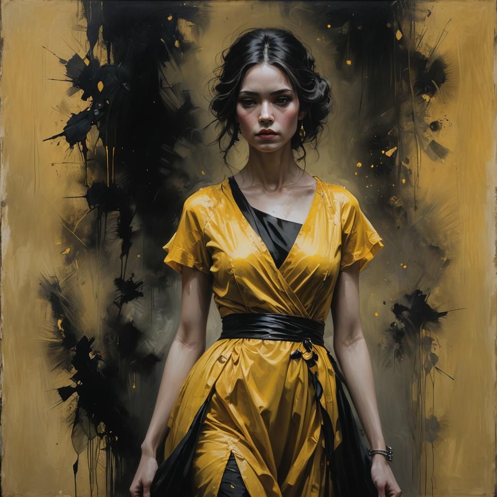Woman in Yellow Dress: Figurative Oil and Acrylic Painting