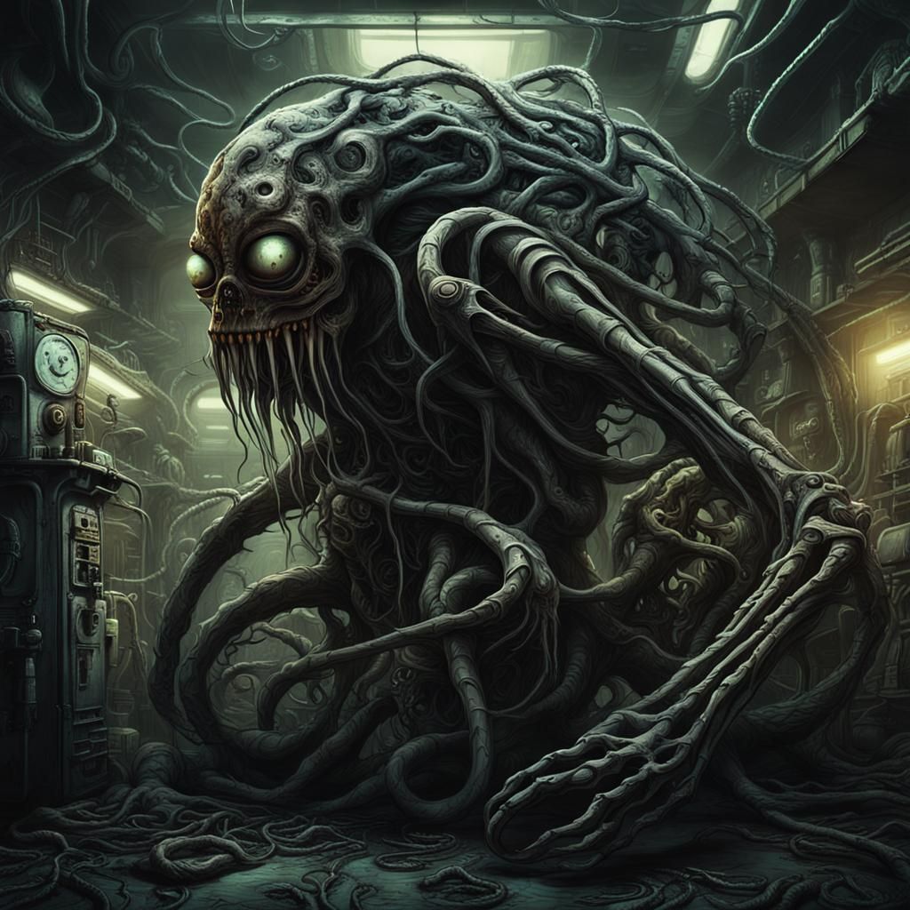 Biomechanical Horror in Abandoned Sci-Fi Lab