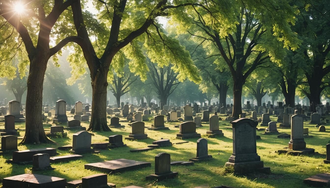 Old Cemetery with Gravestones in Divine Light