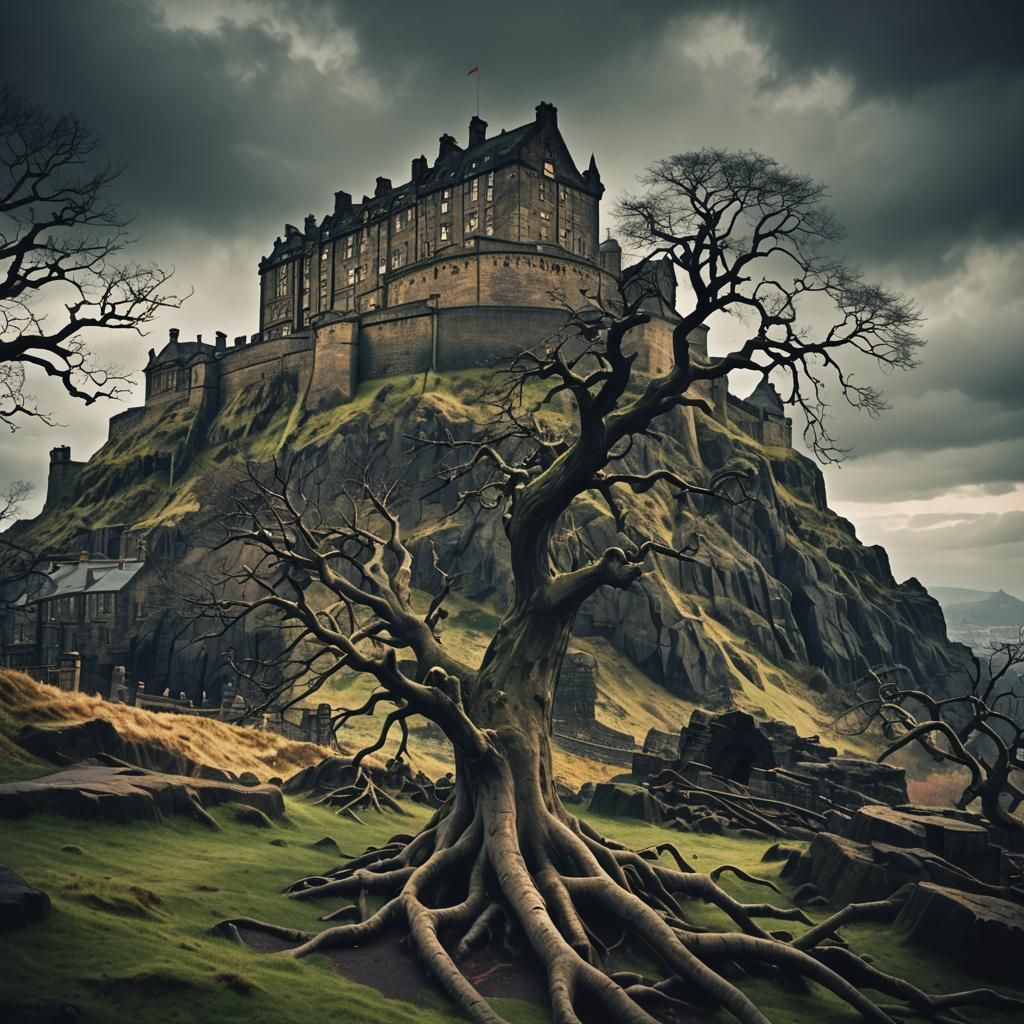 Eerie Dystopian Castle: Surreal Digital Art