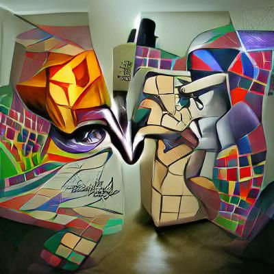 Psychedelic Cubist Graffiti Art with Holographic Effects