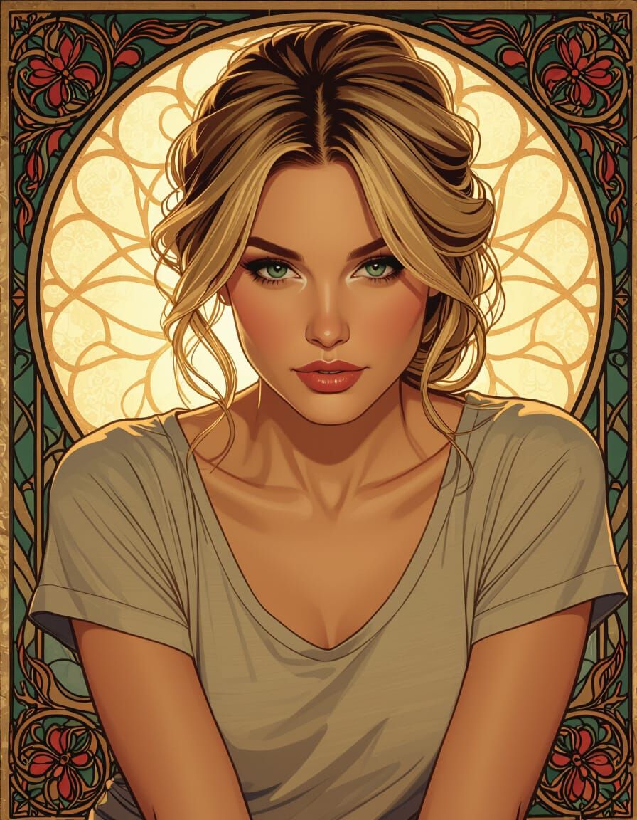 Blonde Housewife in Art Nouveau Style