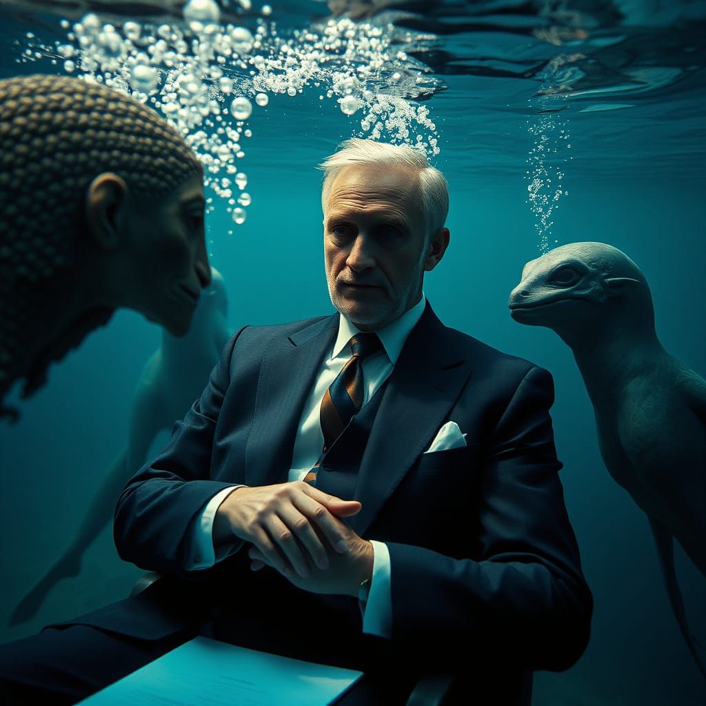 Diplomat Negotiating with Merfolk in Vintage Style