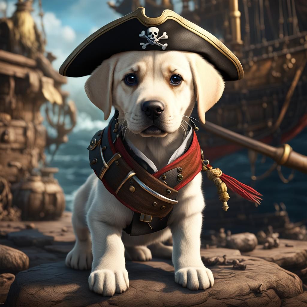 Pirate Labrador Puppy in Detailed Fantasy Art