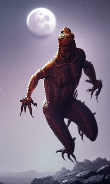 Lizard Humanoid Runs on the Moon