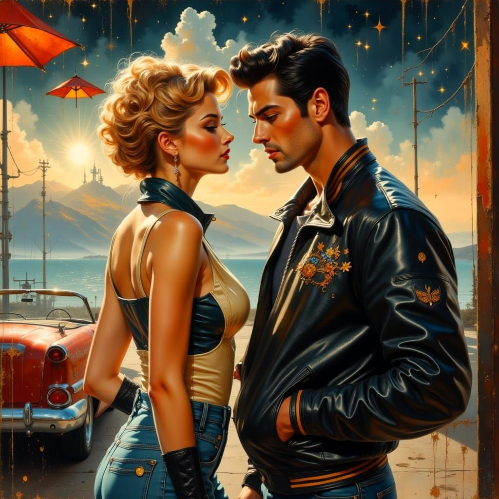 Sandy and Danny's Summer Night: Hyper-detailed Painting