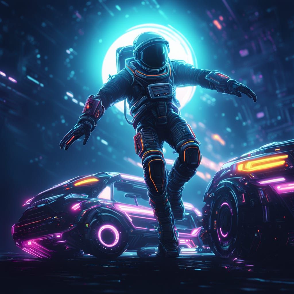 Tron-Inspired Astronaut in Futuristic Neon Suit