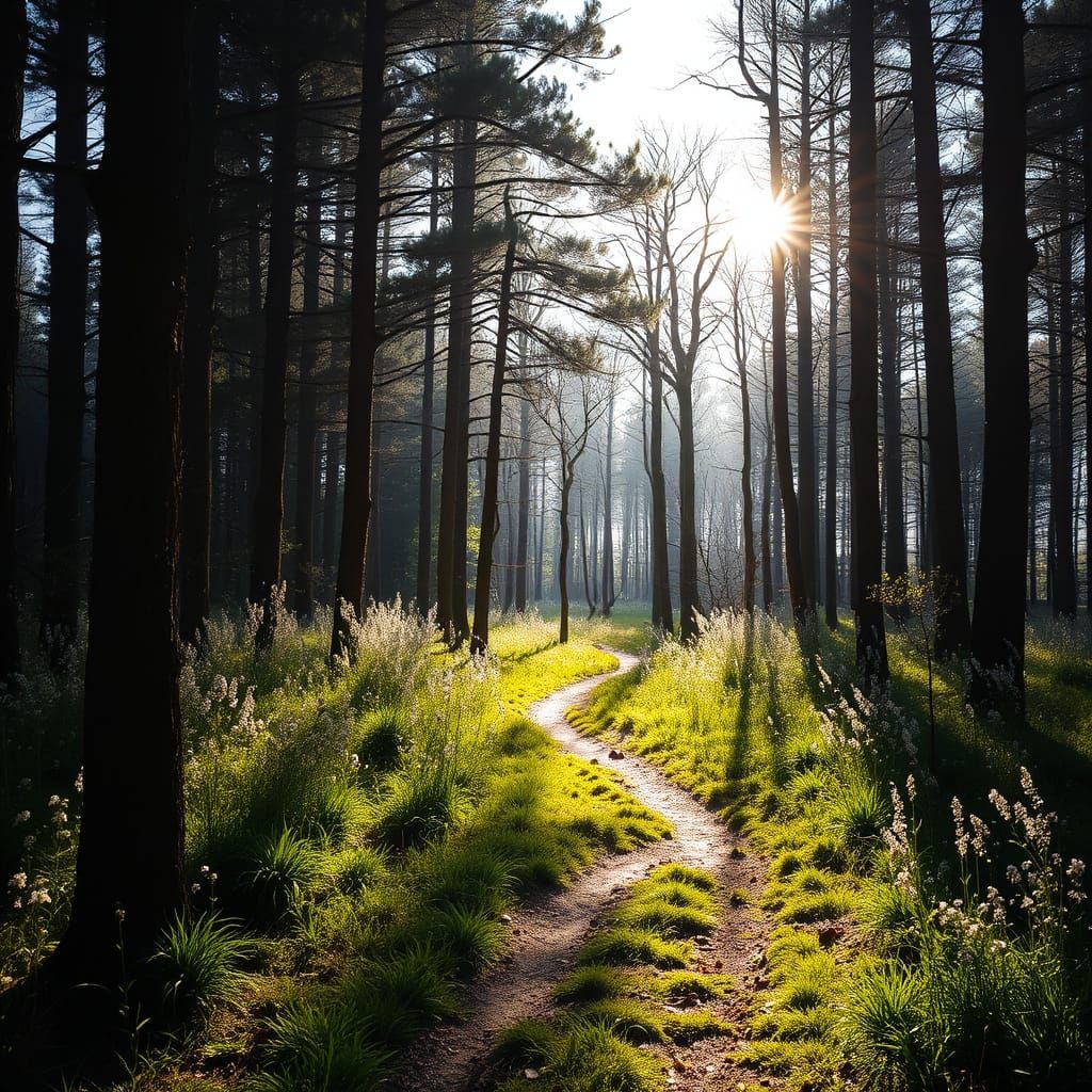 Sunlit Clearing at the End of Dark Forest Path