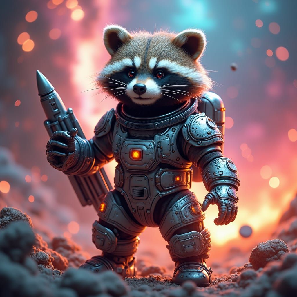 Rocket Raccoon in Exosuit Fantasy Art