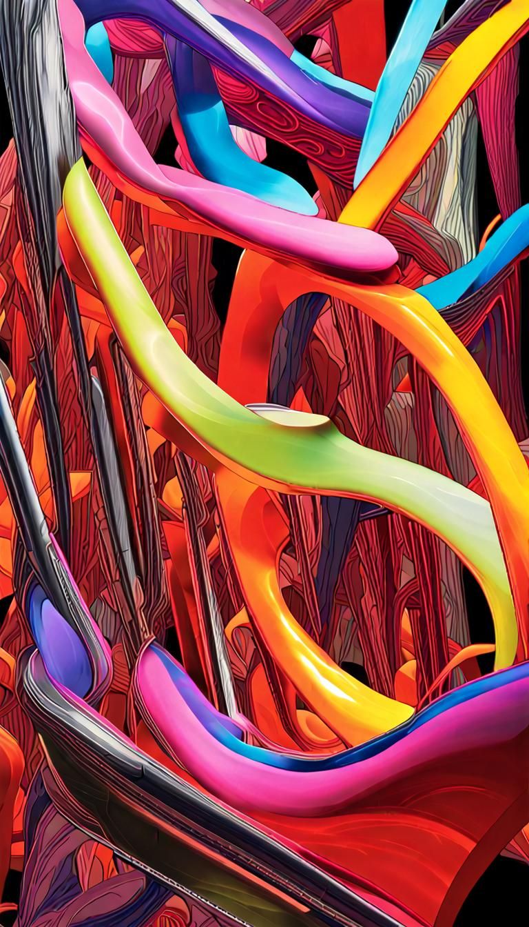 Abstract Chrome Sculpture with Neon Vorticism