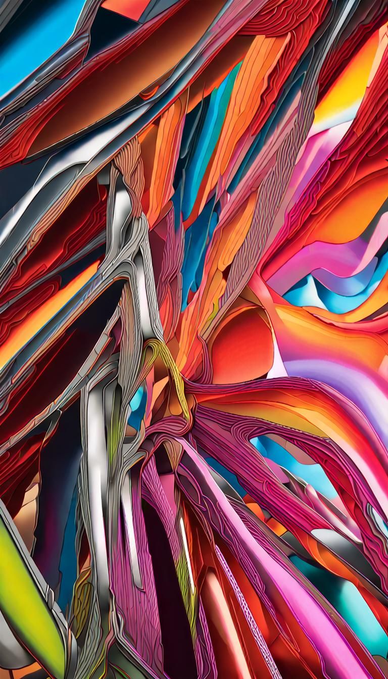 Abstract Chrome Sculpture with Neon Vorticism