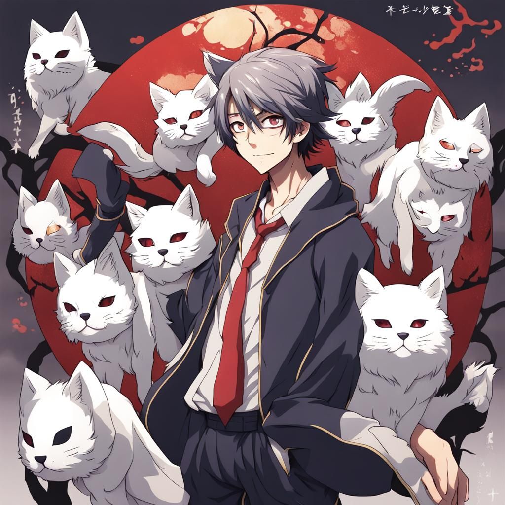 Man with Kitsune Mask in Anime Style