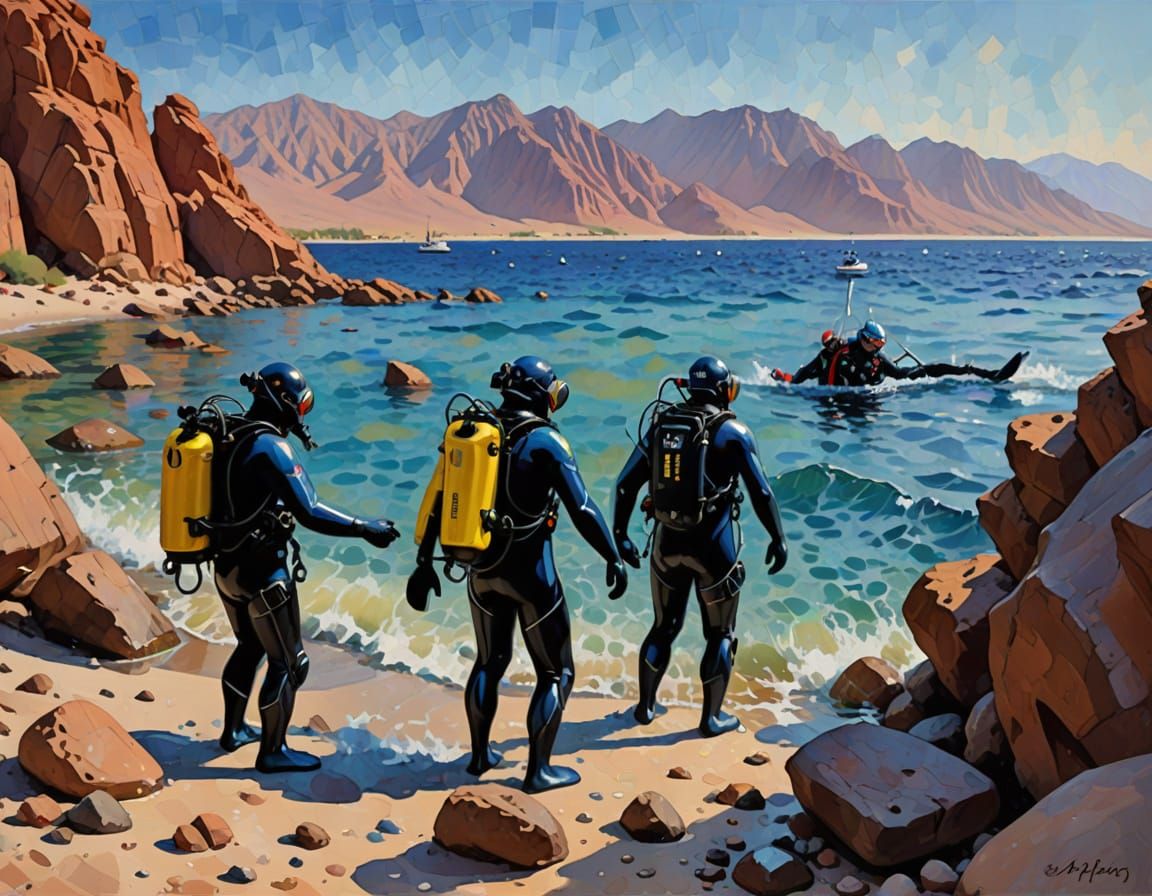 Impressionist Painting of Dahab Shoreline Dive