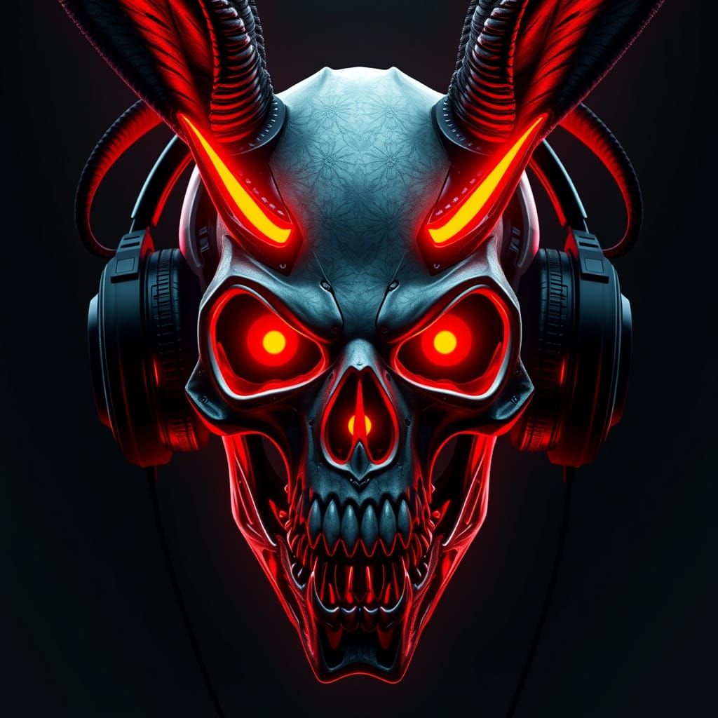 Cyberpunk Skull Portrait in Heavy Metal Art Style