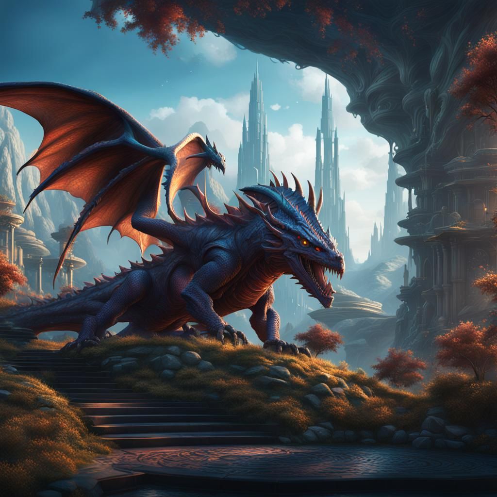 Detailed Matte Painting of a Draconian Hybrid