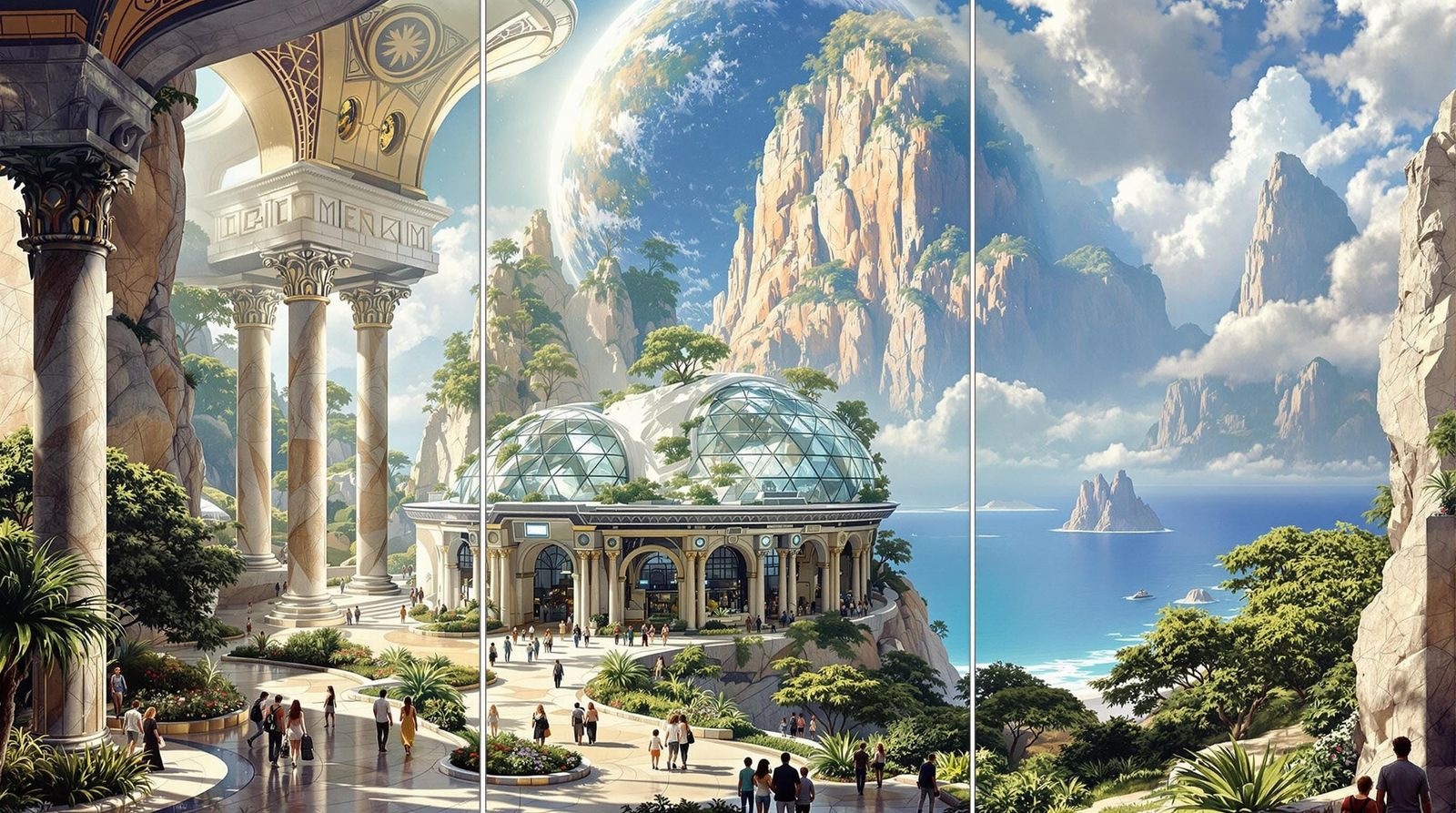 Alien Planet Mural with Marble Columns