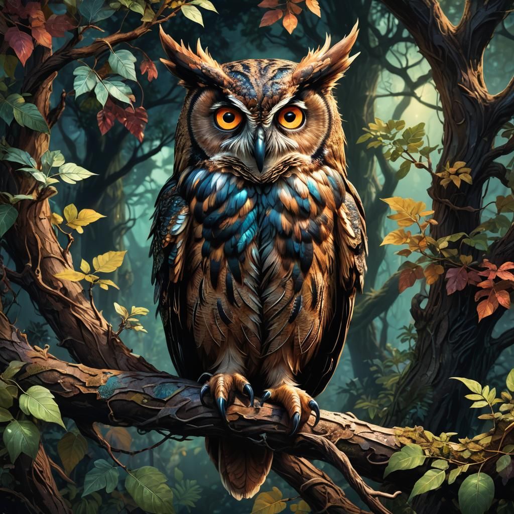 Satyr Owl in Fantastical Lush Environment