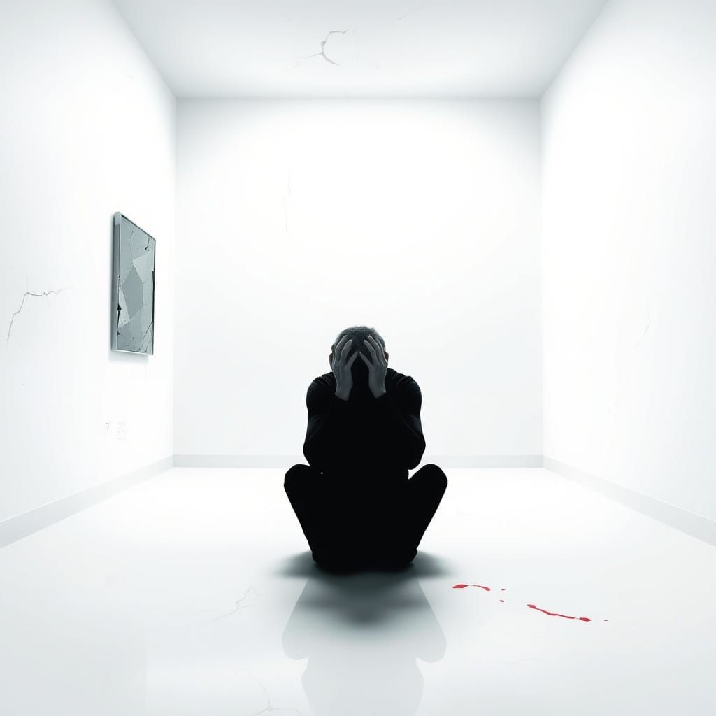 Trapped in Isolation, a Faceless Figure Sits in a Cold, Whit...