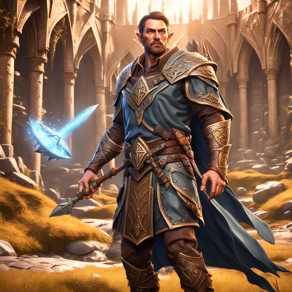 Half-Elf Cleric Casting Spell: Fantasy Art