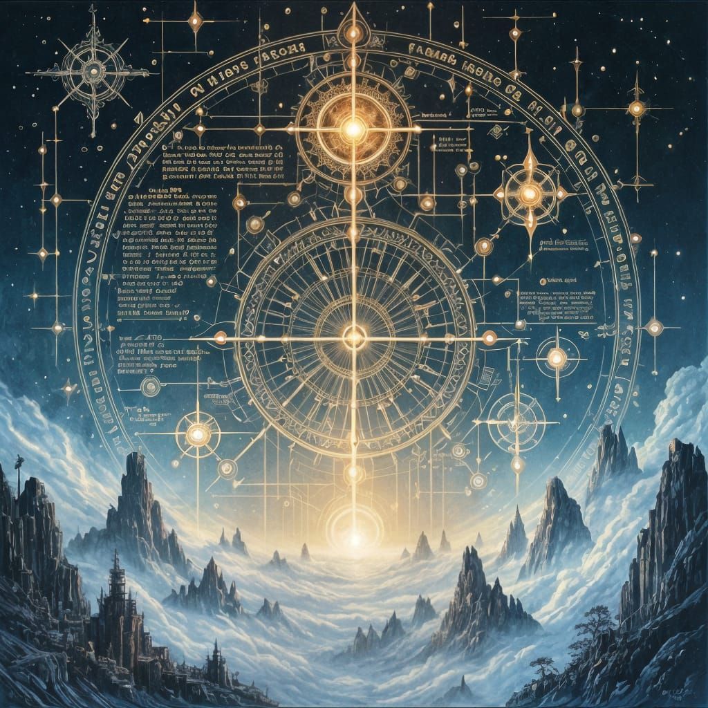 Mystical Schematic with Magic Sigils in Ethereal Style