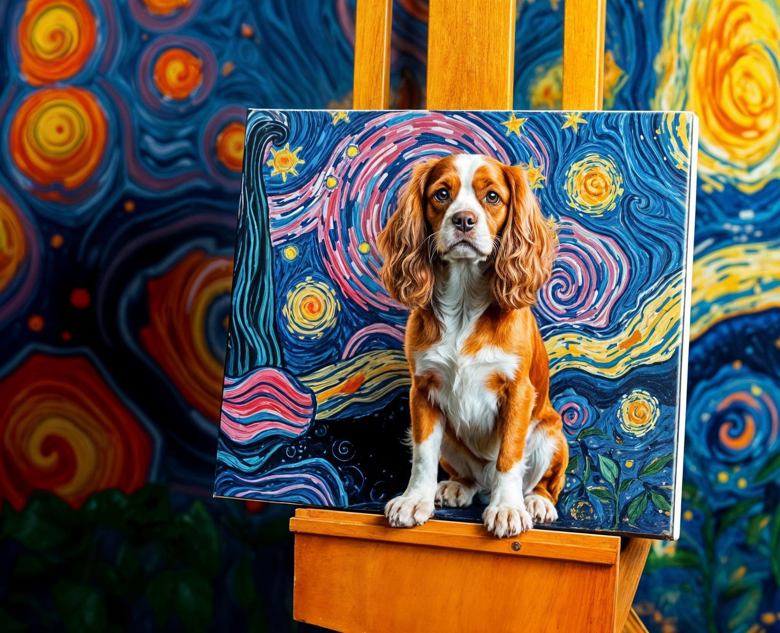 Cavalier King Charles Spaniel as Van Gogh Painting