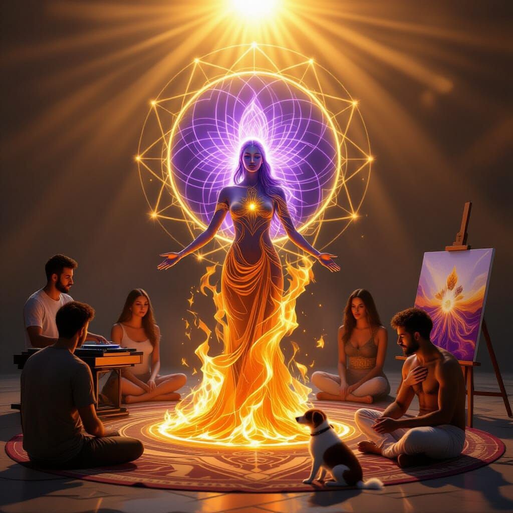 Ethereal Fire Figure Ritual in Sacred Geometry Circle