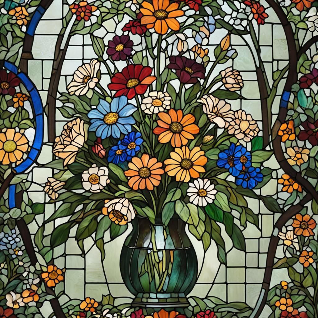 Stained Glass Vase of Flowers