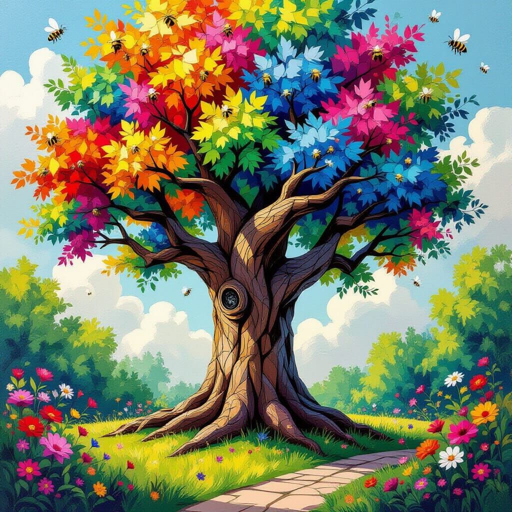 Colorful Tree Portrait in Graffiti Splash Art Style