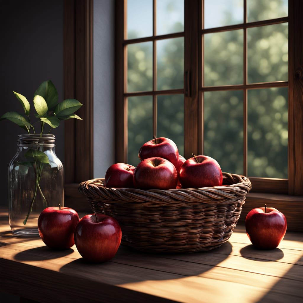 Vibrant Red Apples in a Wooden Basket