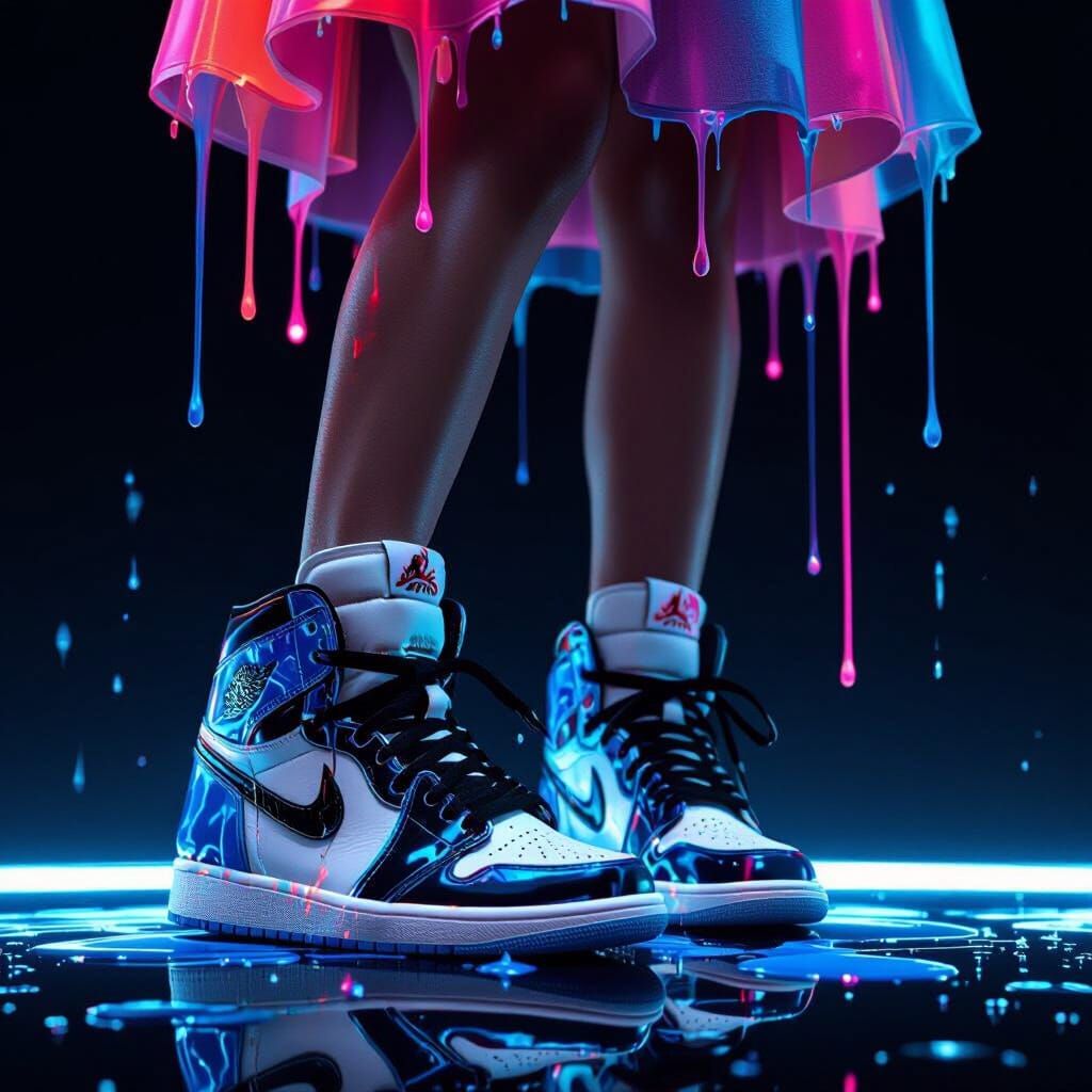 Jordan Shoes with Blue Drip in Vibrant, Neon Style