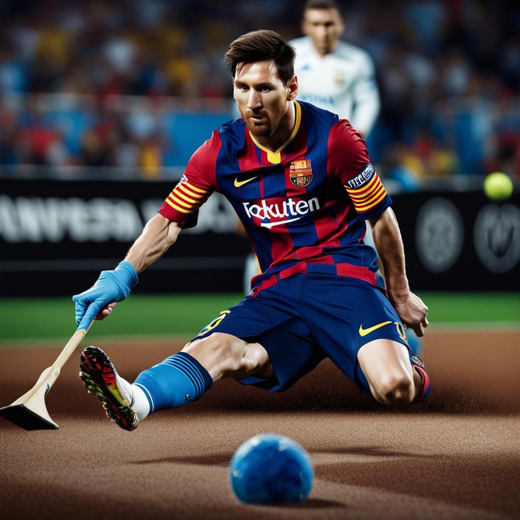 Hyperrealistic Photo of Lionel Messi Cleaning Floor