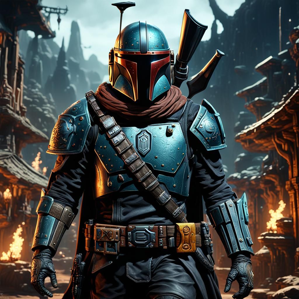 Mandalorian Bounty Hunter in Detailed Matte Painting