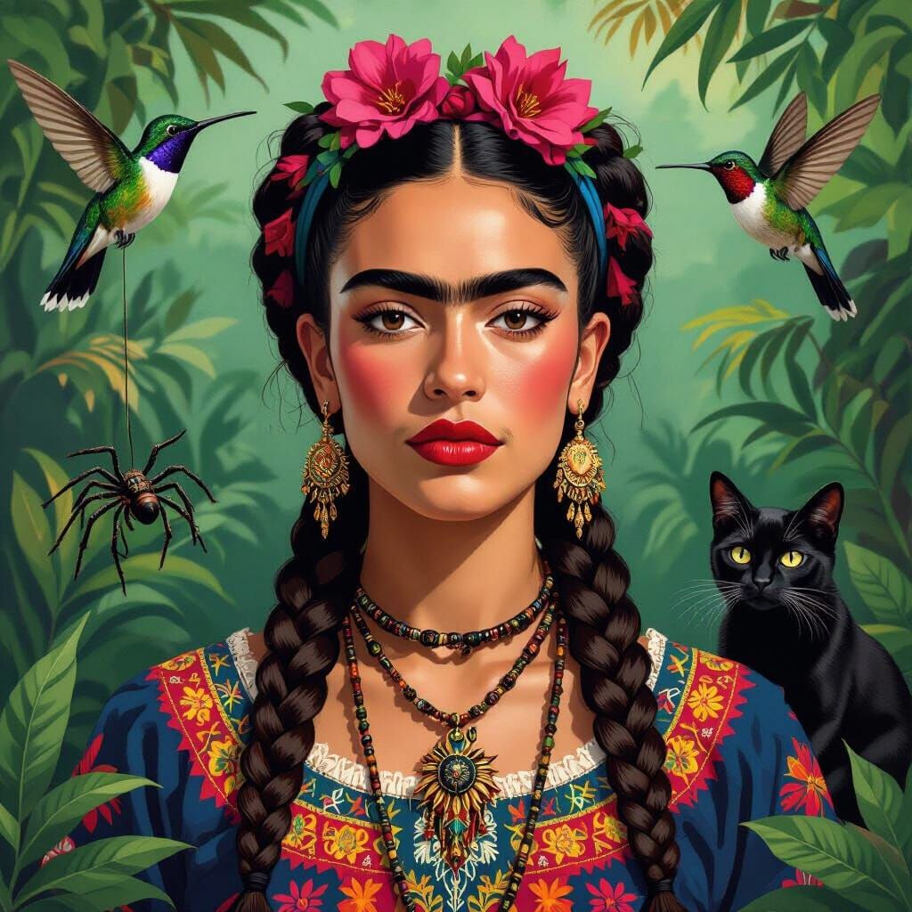 Woman with Unibrow in Frida Kahlo Style