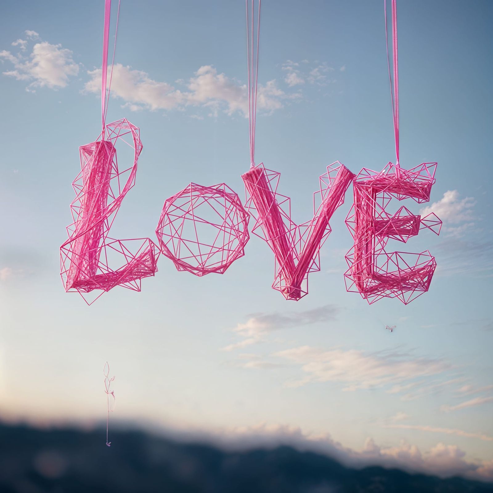 LOVE in Pink String Art Sky