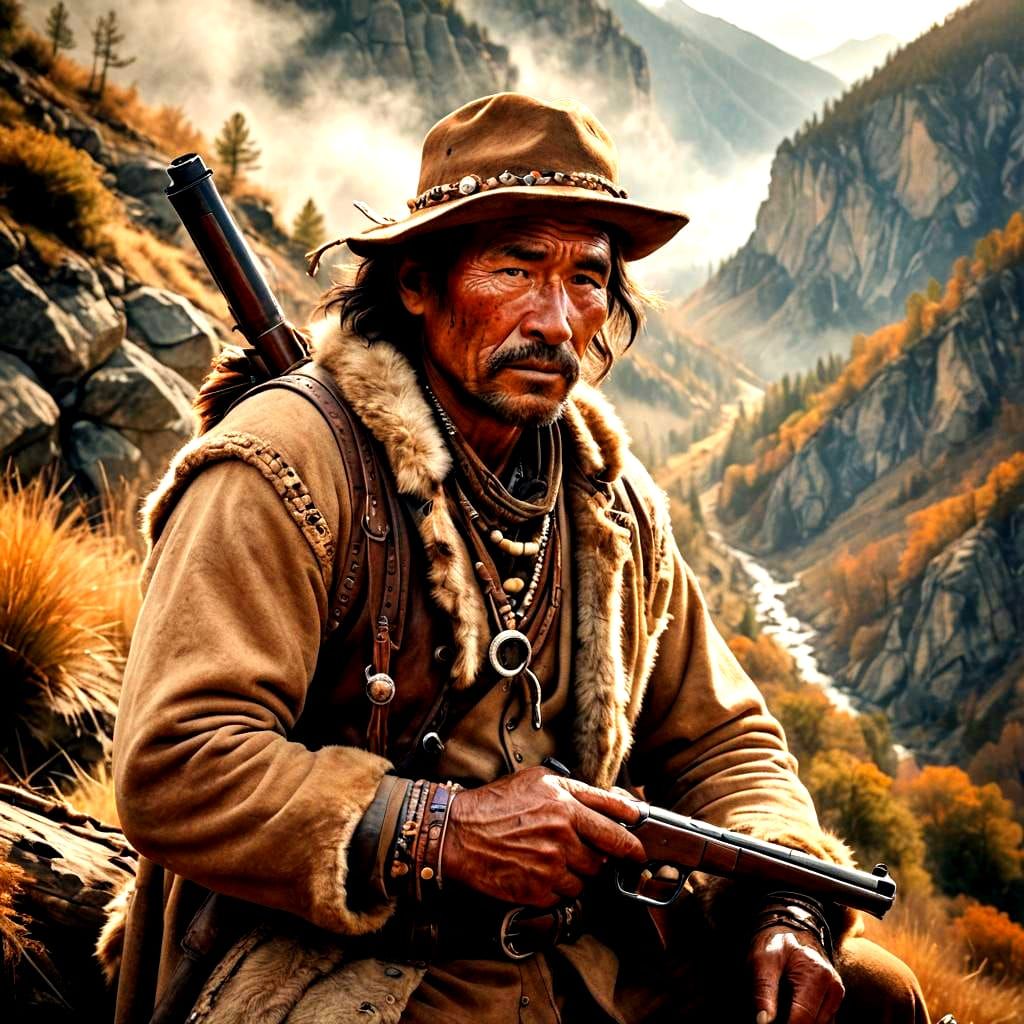 17th Century Fur Trapper in Mountain Valley