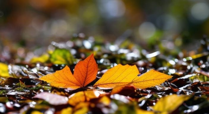 Autumn Leaves in Warm Colors, Sharp Focus