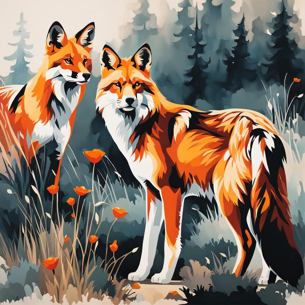 Vibrant Fox Portrait with Painterly Style