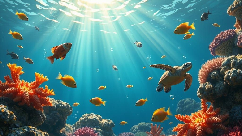 Luminous Coral Reef Scene in Ghibli Style