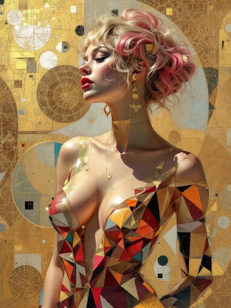 Pin-Up Woman in Geometric Ornamental Style